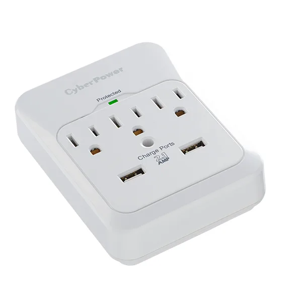 3 outlet surge wall tap with 2 USB ports — image 2